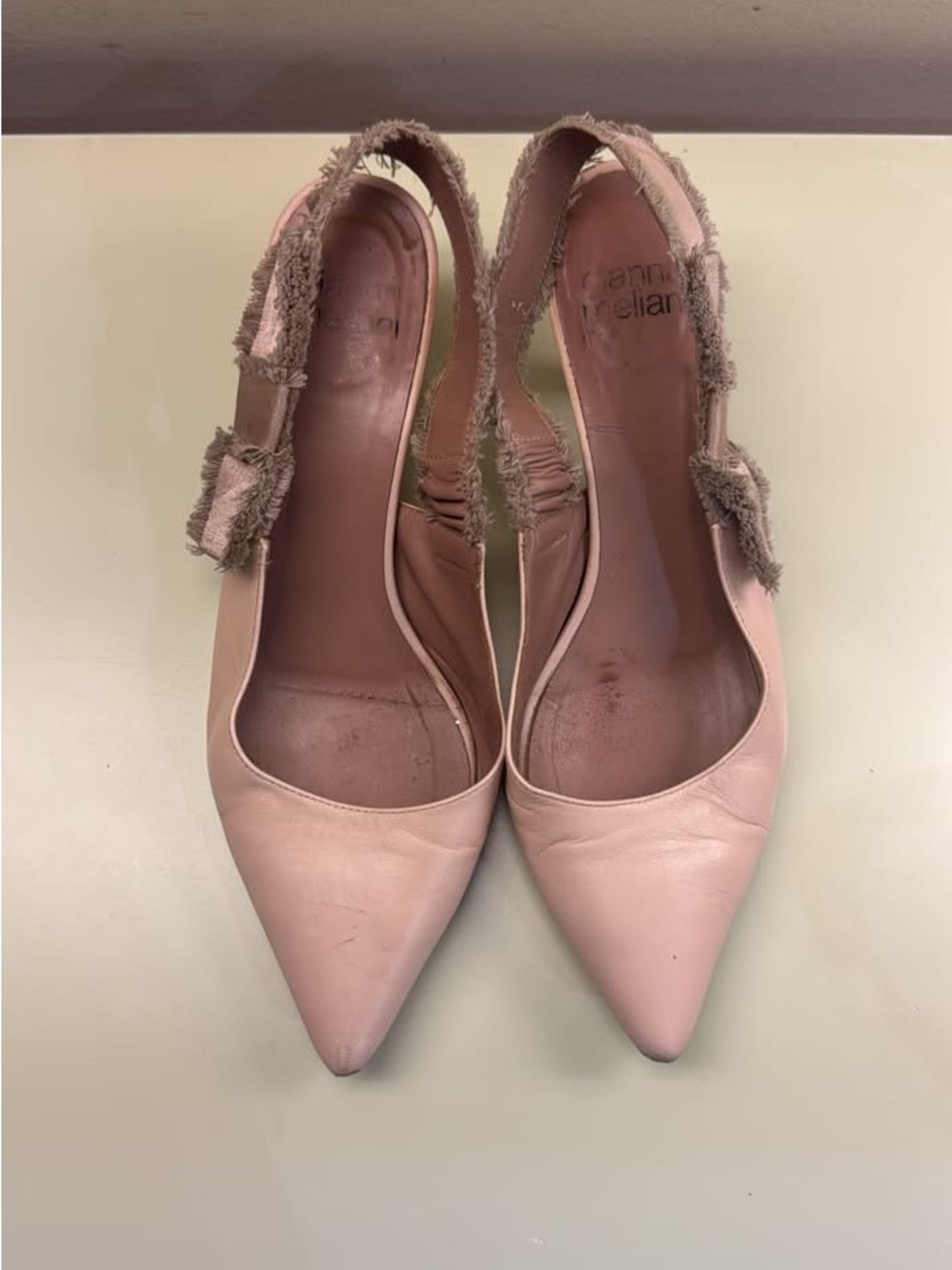 Gianna Meliani nude made in Italy leather Pointed-Toe Slingback kitten Heels